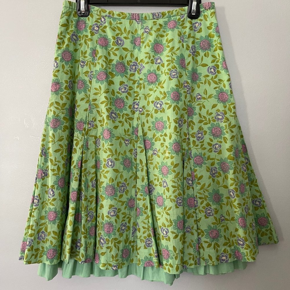 Garnet Hill Green Floral Print A-Line Skirt Size 4